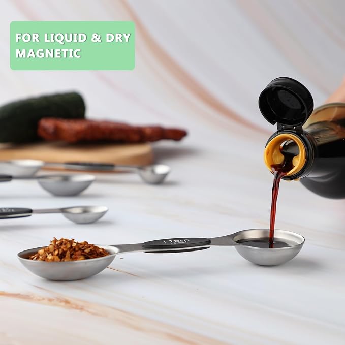 Magnetic Measuring Spoons Set of 9 Stainless Steel Dual Sided Stackable - Image 2