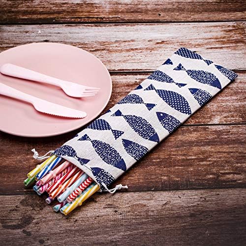 Tatuo 5 Pack Straw Carrying Case, 11.7 x 3.9 Inch Canvas Chopstick