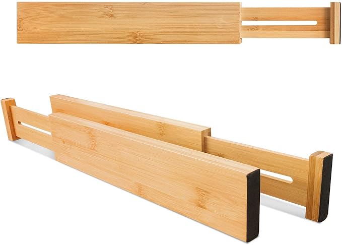 VaeFae Adjustable Bamboo Drawer Dividers, Expandable Drawer Organizer - Image 3