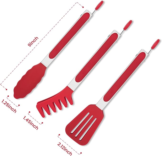 3 Pack Silicone Tongs for Cooking, Maywe Tanso 9 Inch Cooking Kitchen Tongs - Image 7