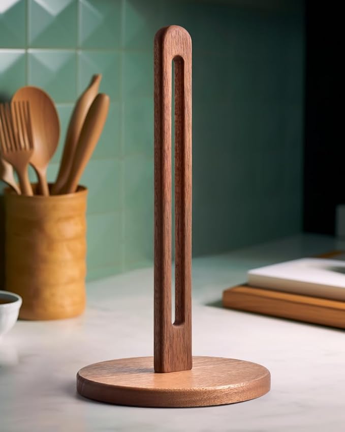 KitchLife Acacia Wooden Paper Towel Holder Countertop, 6.5" Jumbo Base by OverDoorHooksKitchenSupplies