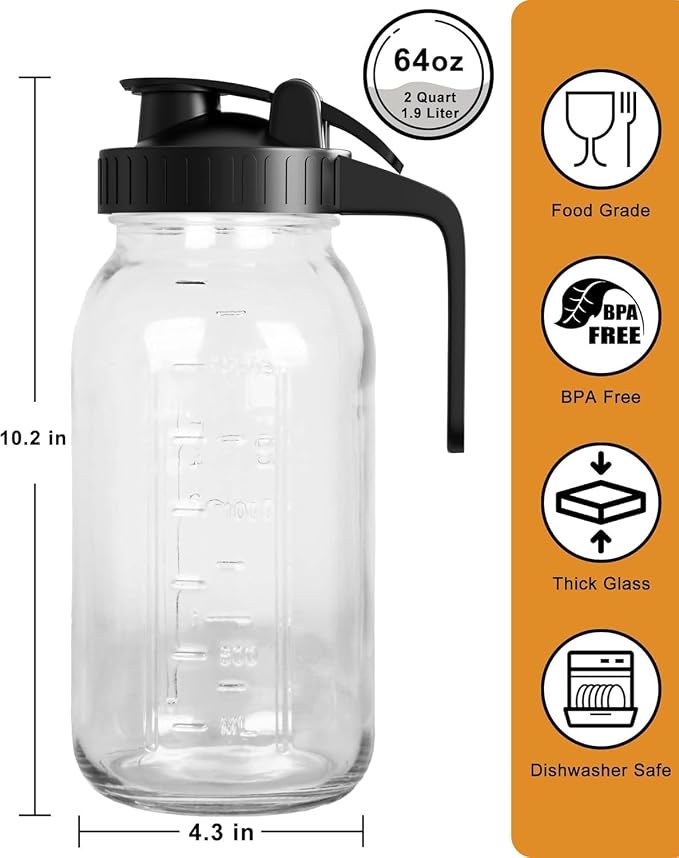 Mason Jar Pitcher Set of 2-64oz Airtight & Leakproof Glass Pitcher - Image 2