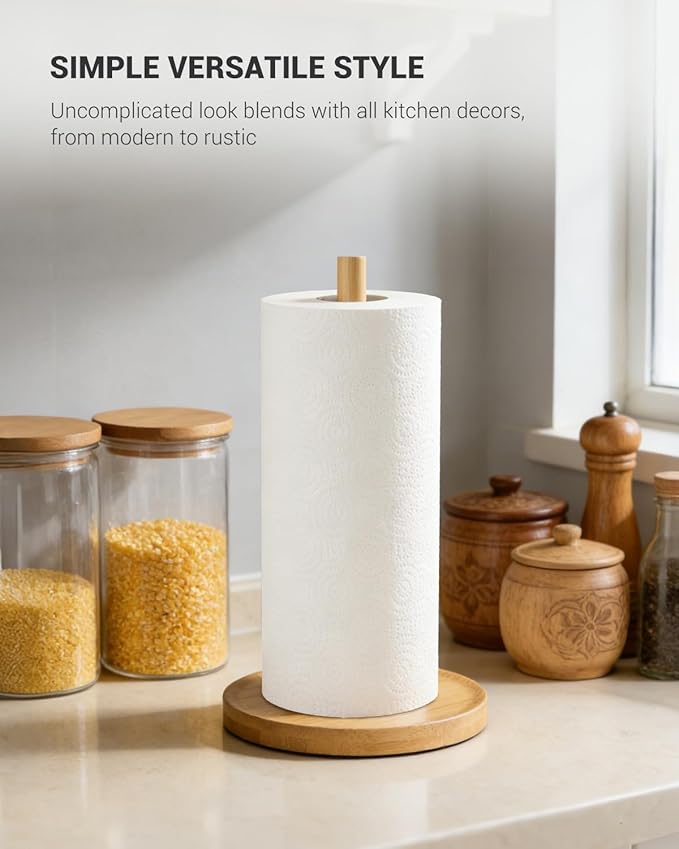 NESAPTO Paper Towel Holder Countertop, Wooden Freestanding Paper Towel Stand - Image 2