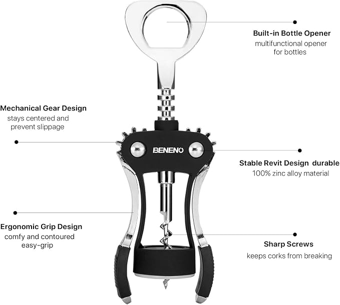 Beneno Wine Opener, Zinc Alloy Premium Wing Corkscrew - Image 3
