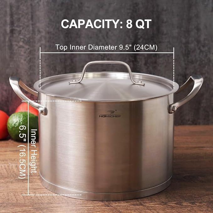 HOMI CHEF HEAVY ECOLOGICAL NICKEL FREE Stainless Steel Stock Pot 8QT - Image 7