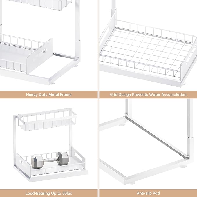 VUSIGN 2 Pack Under Sink Organizer and Storage, 2 Tier Under Cabinet Organizer - Image 7