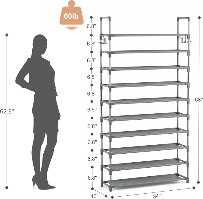VTRIN 10 Tiers Shoe Rack Tall Large Capacity Wide Shoe Organizer Sturdy Shoe - Image 3