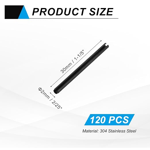 MECCANIXITY 120Pcs Slotted Split Roll Pins 2/25 Inch Dia. 1-1/5 Inch Length - Image 2