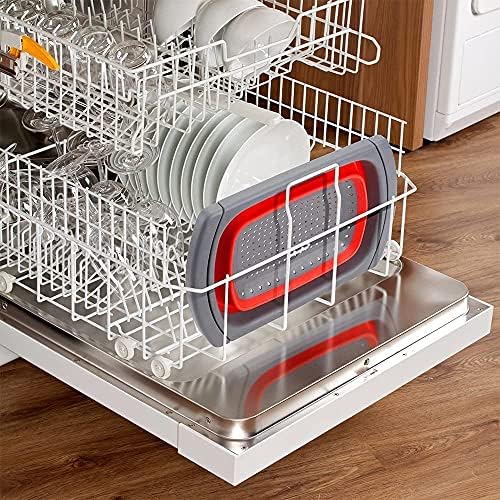 Collapsible Colander, Red Food Strainer Over the Sink Colanders