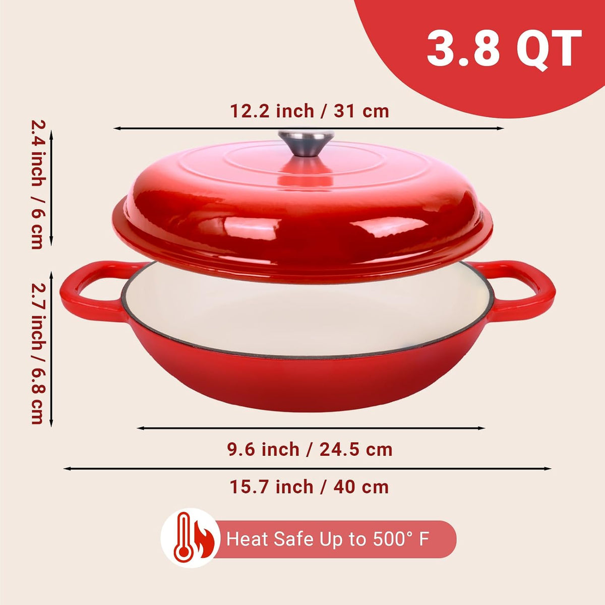 Enameled Cast Iron Dutch Oven, 3.8 Quart Dutch Oven Pot with Lid, Non