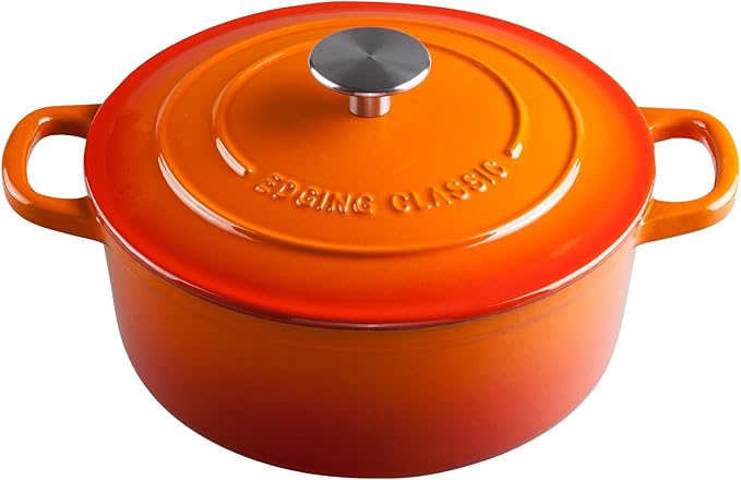 EDGING CASTING Enameled Cast Iron Dutch Oven, 5.5 Quart, Round Cast Dutch Ovens by EDGINGCOOKWARE