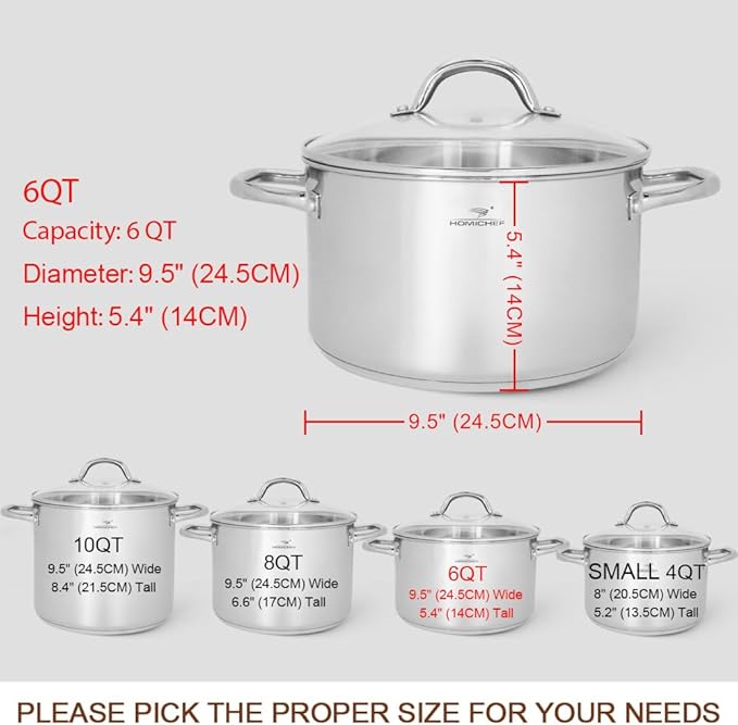 HOMICHEF Stock Pot 6 Quart Nickel Free Stainless Steel - 6 Qt Soup Pot - Small - Image 4