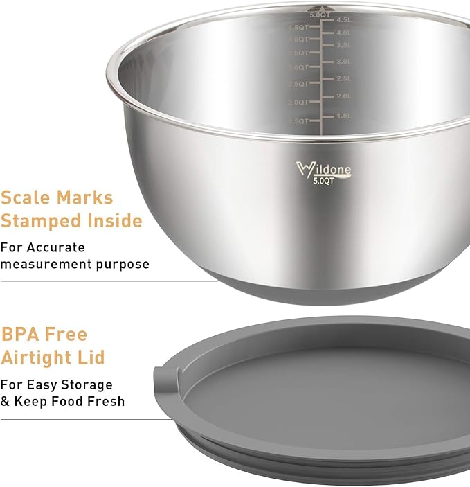 Wildone Mixing Bowls with Airtight Lids Set, with Grater Attachments & Non-Slip - Image 2