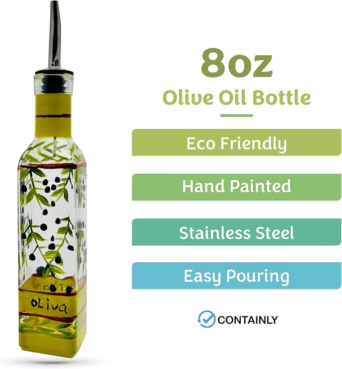 Hand Painted Glass Oliva Branch Oil/Vinegar Glass Cruet - Image 2