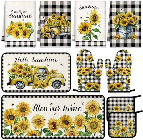 Fanfanwin 10 Pcs Kitchen Decor Set, Beige, Sunflower