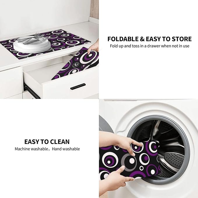 Purple Black White Geometric Circle Pattern Dish Drying Mat - Image 7