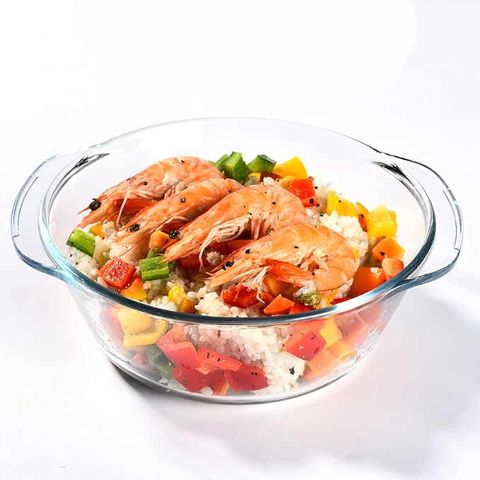 Casserole Baking Dish with 2 pcs, 1 QT large, Round with Handle and Lid - Image 3