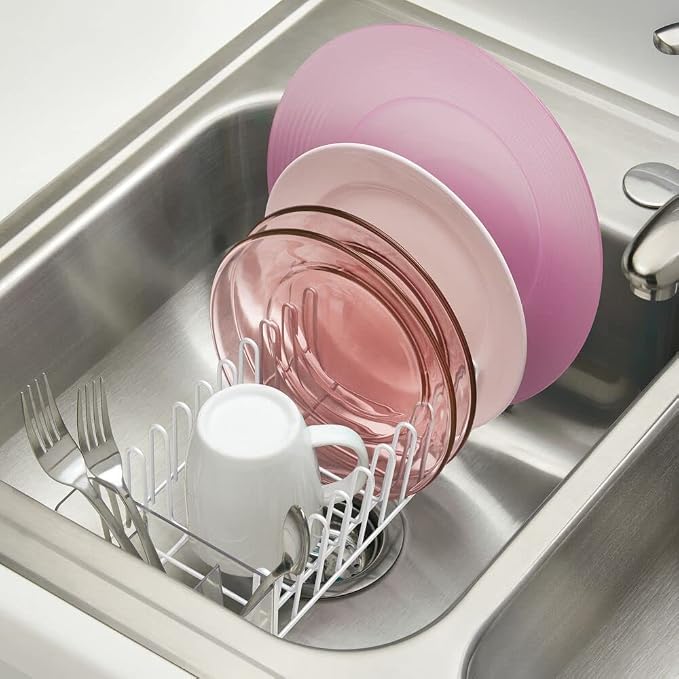 mDesign Kitchen Sink Dish Drainer – Small Metal and Plastic Dish Rack - Image 3