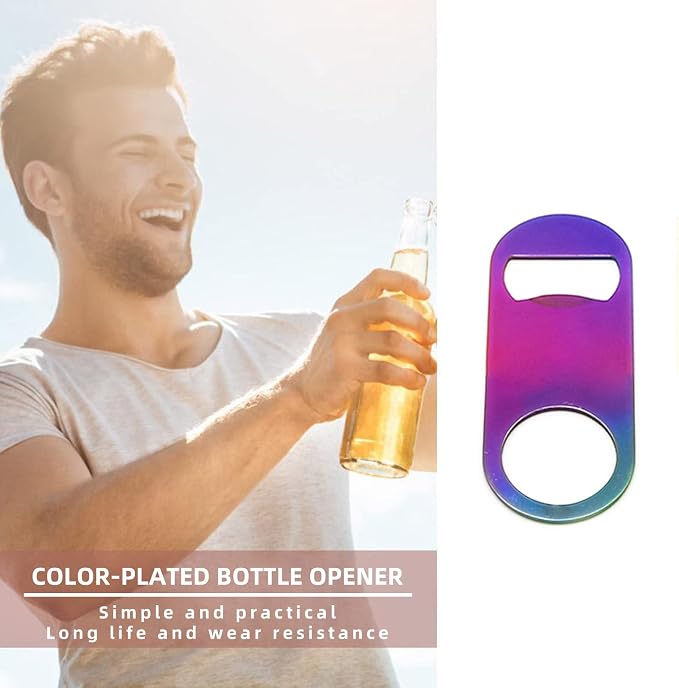 Rainbow Color Stainless Steel Flat Bottle Opener, Sturdy and Durable 2 Pcs to - Image 6