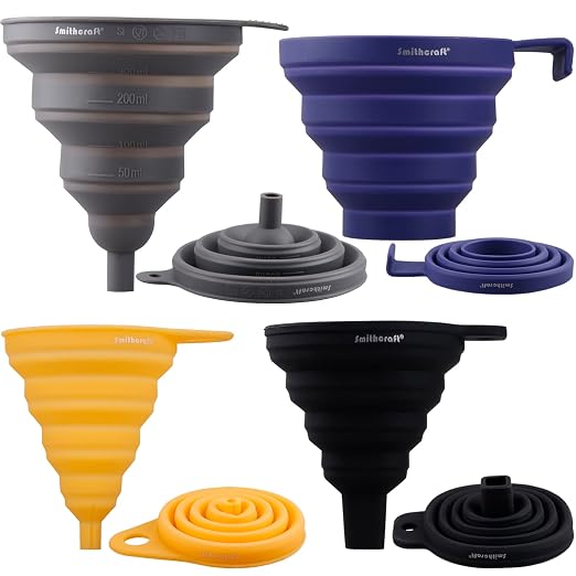Funnel Set 4, Silicone Funnels for Kitchen, Collapsible Funnels for Water Bottle by Smithcraft