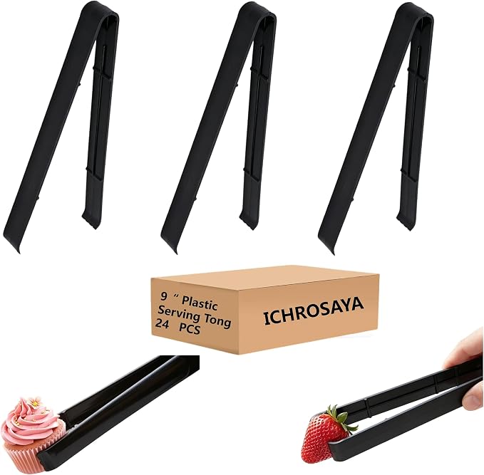 Serving Tongs 24 Pack, Plastic Disposable Salad Tongs by ICHROSAYA