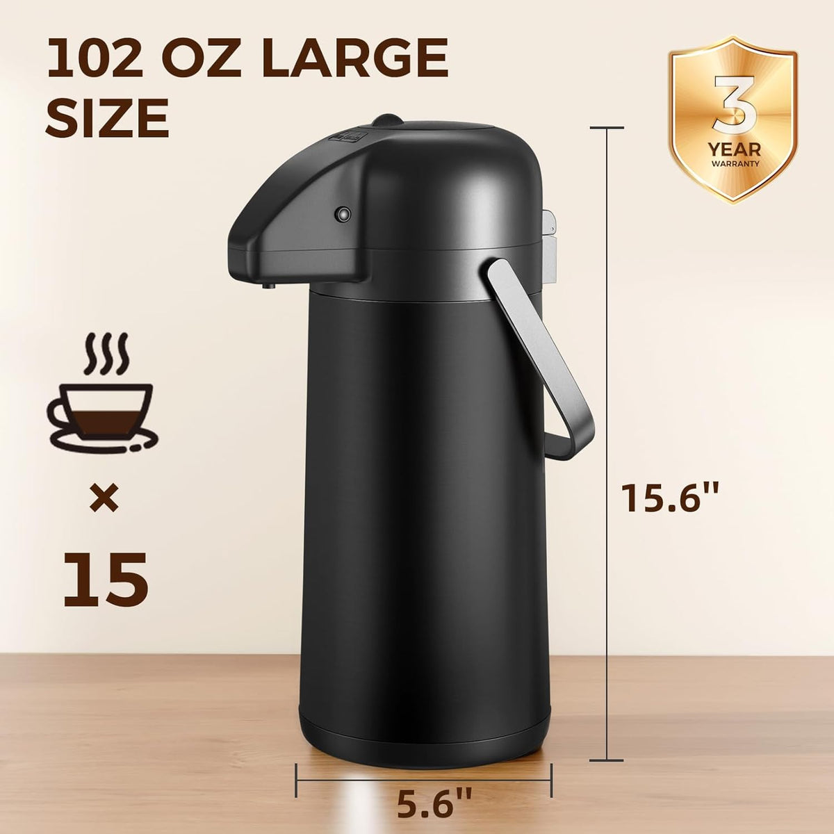 Coffee Carafe for Keeping Hot, 102OZ / 3L Airpot Coffee Dispenser with