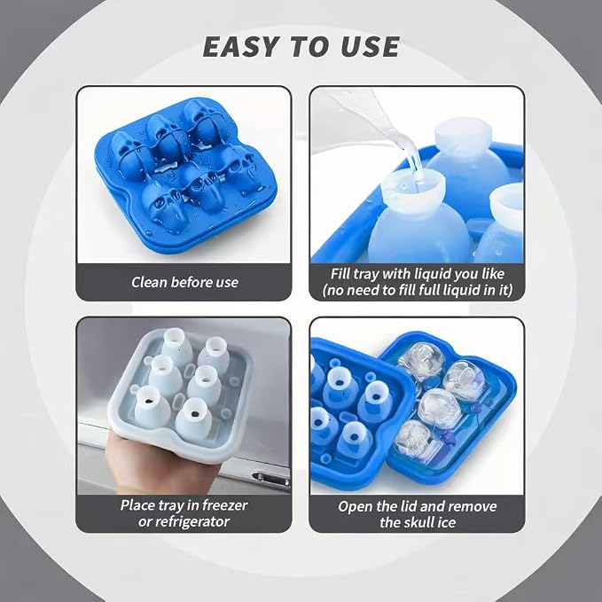 Skull Ice Cube Mold, 6-Cavity Silicone Ice Tray - Image 3