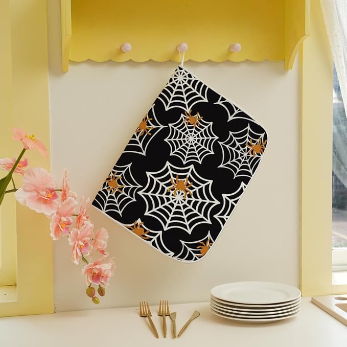 Halloween Dish Drying Mat 18 x 24 Inch Spider Web Drying Mat - Image 3