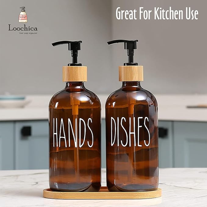 LOOCHICA Amber Glass Soap Dispenser Set - Image 9