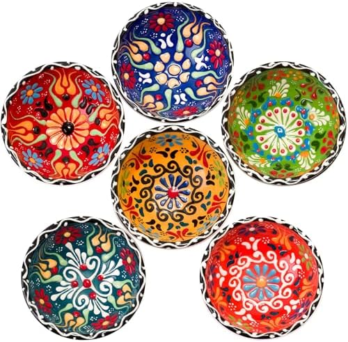 BCS Hand-Painted Ceramic Dipping Bowls Set of 6, 3 oz Mini Salsa Bowls