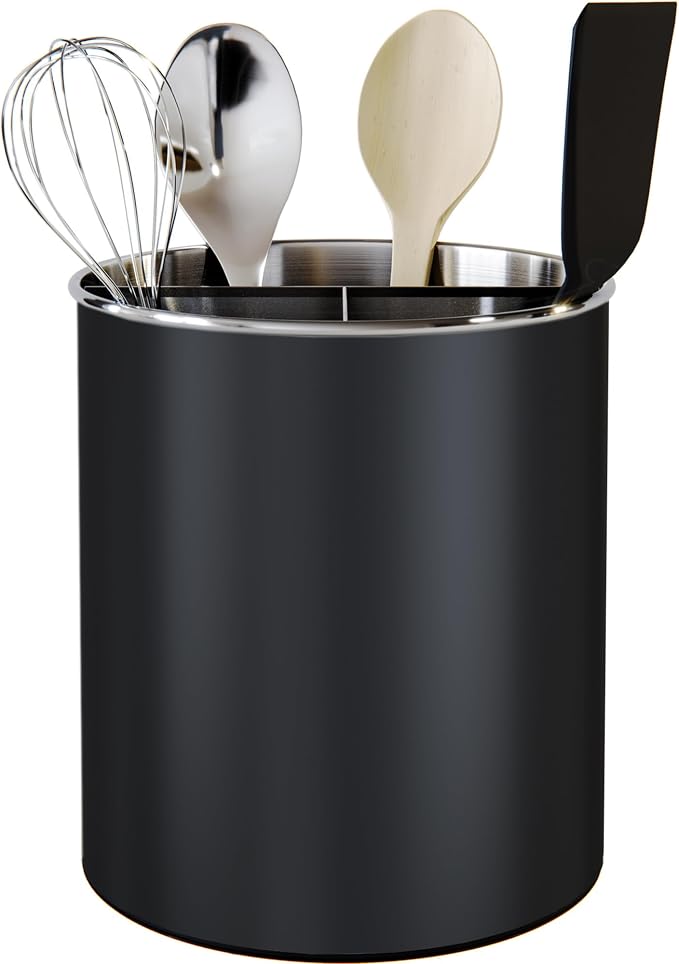 Cooler Kitchen Black Rotating Extra Large Stainless Steel Utensil Holder Caddy - Image 7