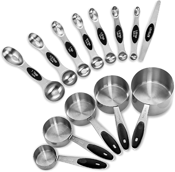 EDELIN Measuring Cups and Magnetic Measuring Spoons Set, Stainless Steel 5 Cups by EDELIN