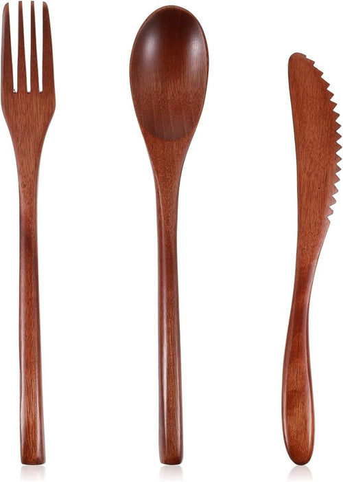 3 PCS Wooden Utensil Set for Eating, Wooden Forks Spoons Knife Reusable Wood by Unknown