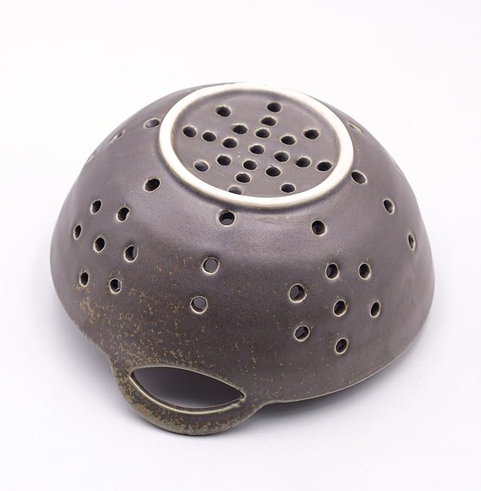 8" Ceramic Berry Colander with Handles, Reactive Glaze Fruit Washing Bowl - Image 4