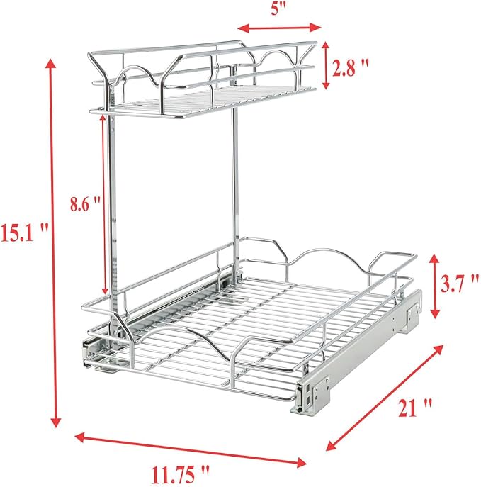 OCG Under Sink Cabinet Organizer Two Tier Pull Out Shelf, Under Sink Sliding - Image 2