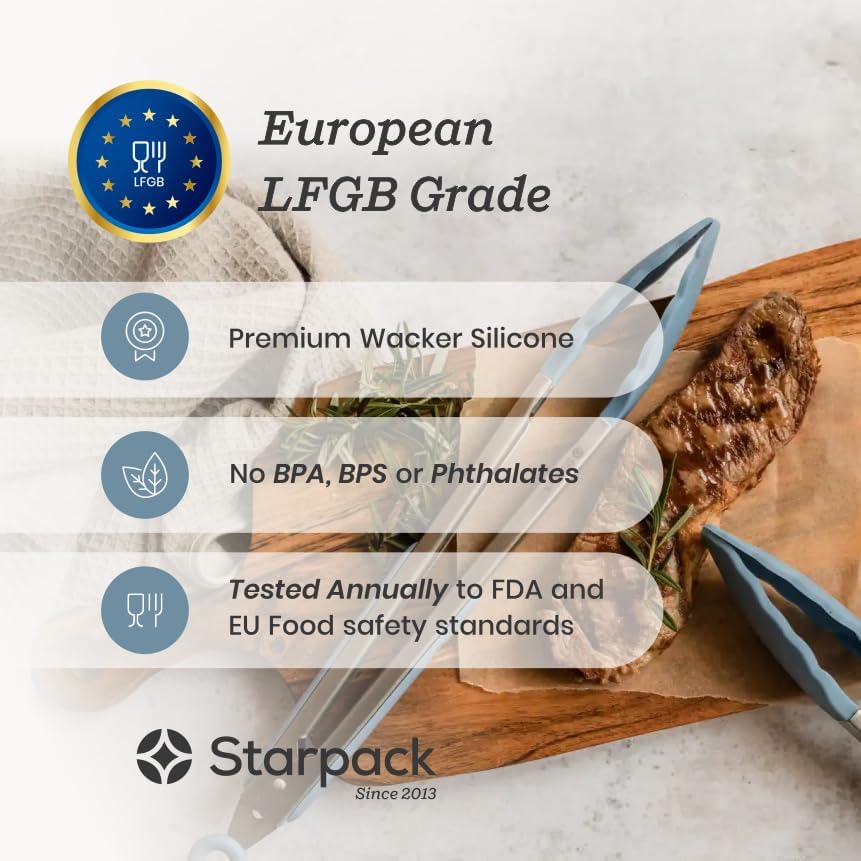 Starpack Get a Grip Silicone Kitchen Tongs (2-Pack, 9" + 12") - LFGB