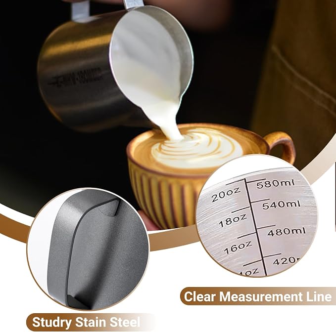 Milk Frothing Pitcher, 350ml/600ml Milk Frother Cup Stainless Steel Jug - Image 2