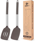 Pack of 2 Silicone Solid Turner, Non Stick Slotted Kitchen Spatulas, High Heat by BUNDLEPRO