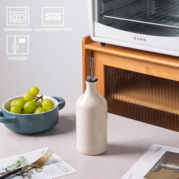 Sweejar Ceramic Olive Oil Dispenser Bottle, Opaque Oil Cruet Protects to Reduce - Image 2