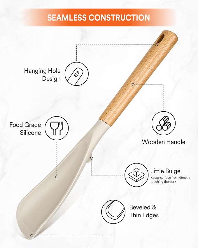 Cooking Spoon for Nonstick Cookwares, Wood Handle Spoon for Mixing, and Scrape - Image 4