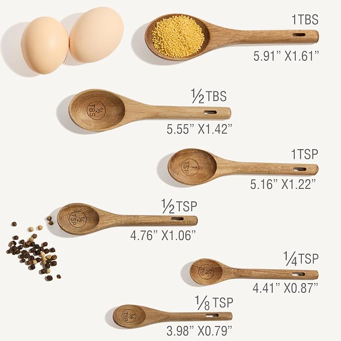 6pcs Measuring Spoons Set, Natural Acacia Wooden Measuring Spoons Includes 1/8 - Image 3