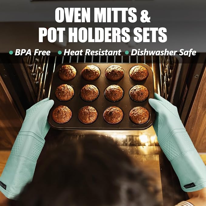 Rorecay 6pcs Oven Mitts and Pot Holders Sets Heat Resistant 500 Degrees - Image 2