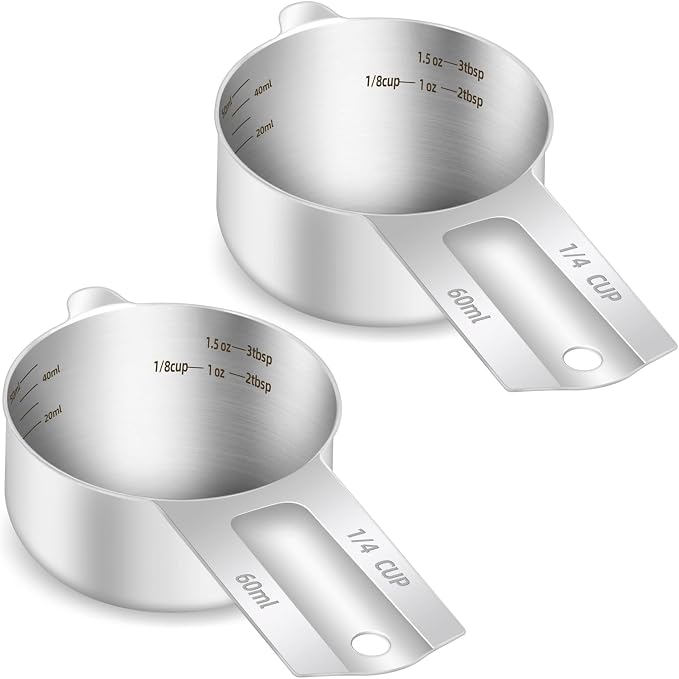 2PCS 1/4Cup Single Measuring Cup, Etched Inner Scale Stainless Steel Measure by BERYLER