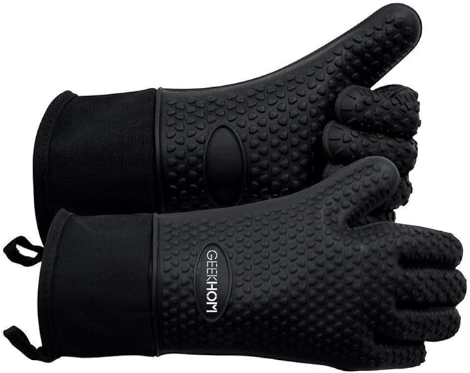 GEEKHOM BBQ Gloves Heat Resistant, 13.7 Inch Long Waterproof Silicone Oven Mitts by GEEKHOM