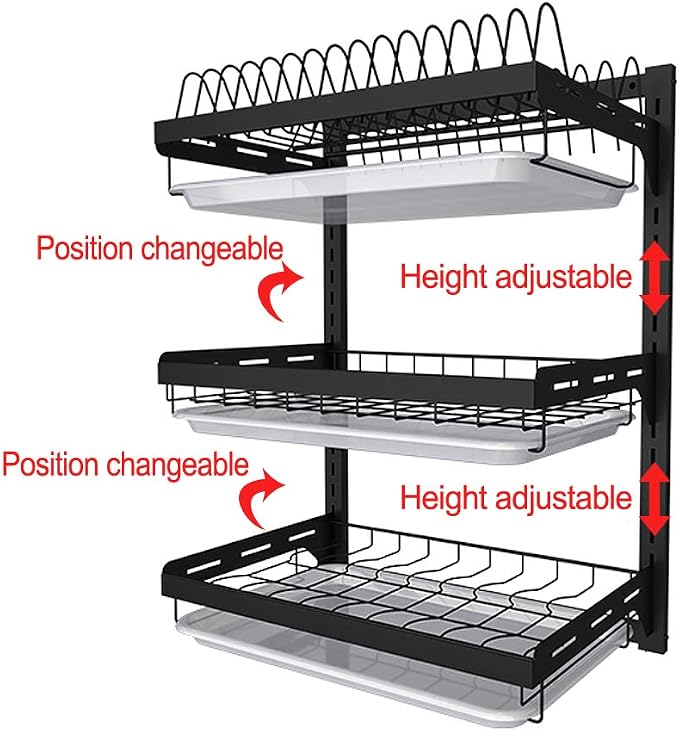 junyuan Hanging Dish Drying Rack Wall Mount, Dish Racks Drainer, 3 Tier Kitchen - Image 3