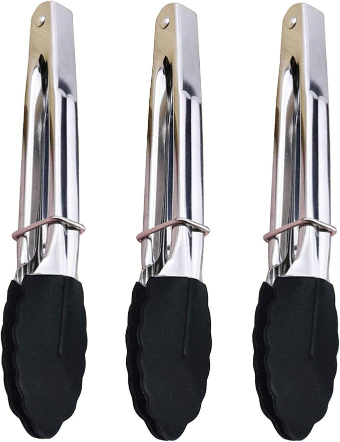 Mini Kitchen Tongs with Silicone Tips, 3-Piece Set, 7-Inch Non-Stick Tongs with by JXJYZLN