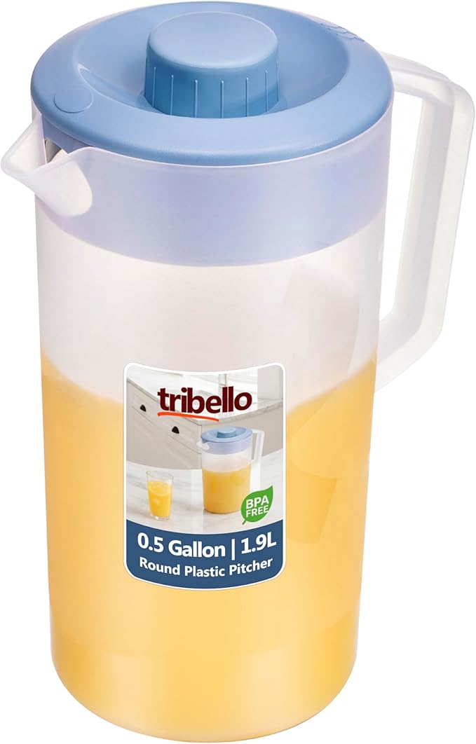 Tribello Pitcher with Lid Half Gallon, Ice Tea, and Drinks, Freezer/Dishwasher by Tribello