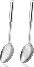 18/0 Stainless Steel Cooking Spoons Set, Serving Spoon & Slotted Spoon by MUJINON