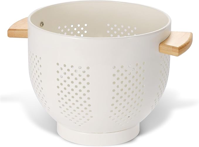 Metal Colander with Wood Handle and Stable Base, 5.5 Quart Powder Coated Steel by Unknown