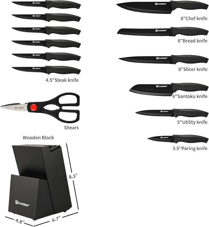 15-Piece Stainless Steel Kitchen Knife Set, Built-in Knife Sharpener, - Image 2
